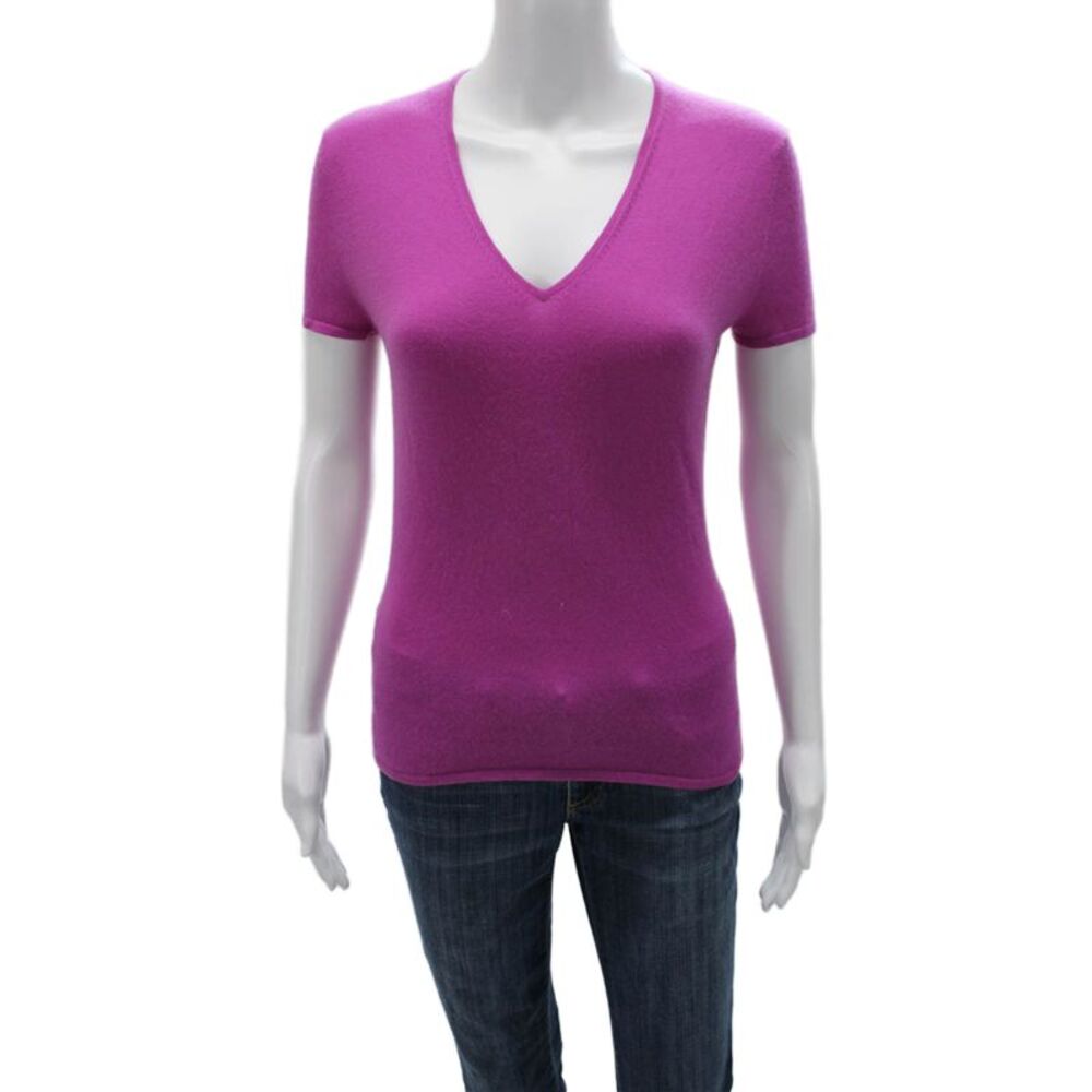 Tse Womens Basic Purple V Neck Short Sleeve T Shirt Linen Cotton Size S